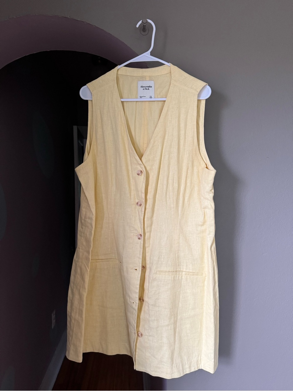 Abercrombie & Fitch Pale Yellow Sleeveless Button Dress